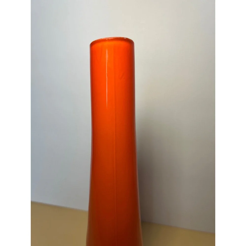 Vintage Orange Art Glass Bud‎ Vase Tall Curved Mid Century Modern Style 12 Inch